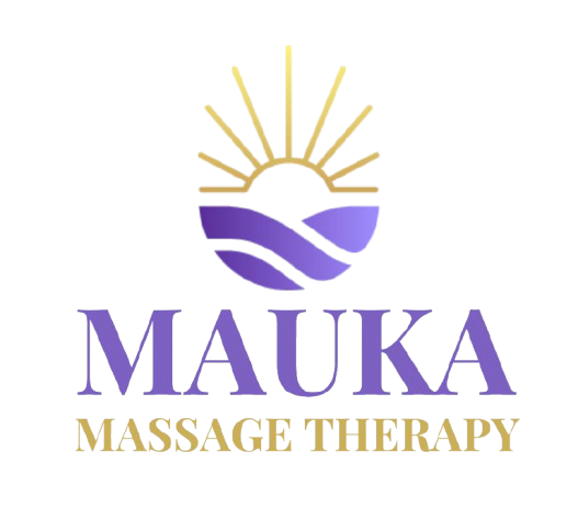 Purple and gold Mauka Massage Therapy logo